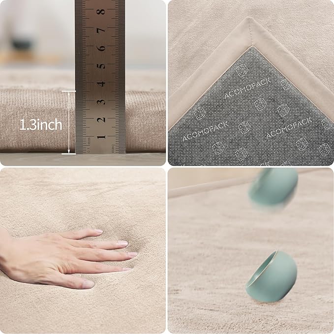 ACOMOPACK Baby Play Mat for Floor 1.3" Thick Memory Foam 50x50 Soft Velvet Playpen Mat for Kids,Infants,Toddlers,Tummy Time Crawling Mats with Non-Slip Bottom,Yoga,Tatami,Nursery Rug（Beige）