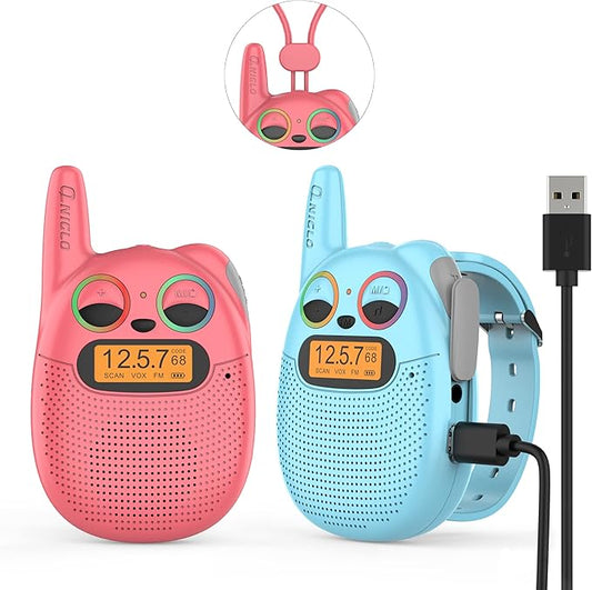 Qniglo Walkie Talkies for Kids Rechargeable, Christmas Birthday Gifts for Boys Girls Age 3-12, Kids Walkie Talkies with FM Radio for Adventure Game Camping Toys for 5 6 7 8 9 10 Year Old Teens Boy