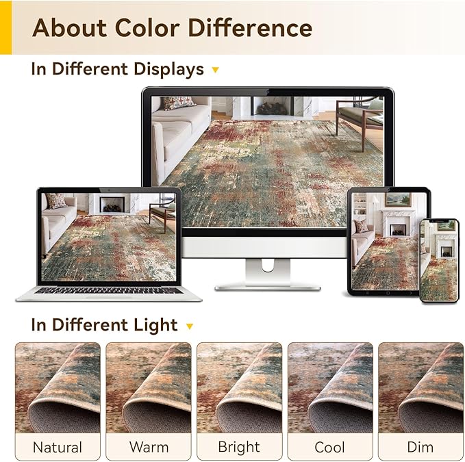 Washable Area Rugs 4ft Non-Slip Modern Abstract Soft for Living Room Entryway Bedroom Nursery, Print Pattern, Brown Rust Red Multi