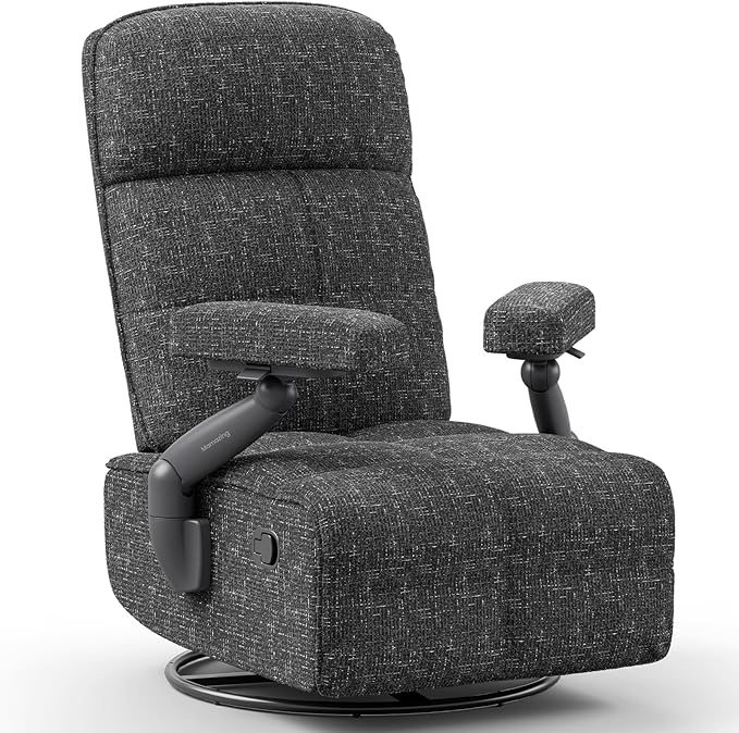 Nursery Swivel Glider Recliner Chair with Adjustable Armrests & Headrest, Rocking Chair Nursery with Removable Cover for Breastfeeding, FSC & Oeko-TEX Certified, Black