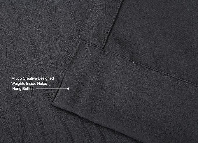 MIUCO Room Darkening Texture Linen Look Blackout Grommet Curtains for Office Set of 2 52x84 Inch Long Black