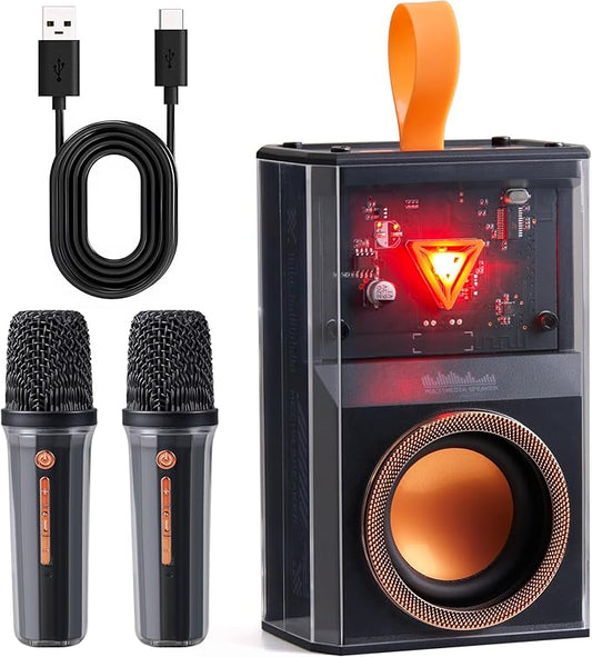 Karaoke Machine for Kids & Adults, Portable Bluetooth Mini Karaoke Speaker with 2 Wireless Microphone and Lights, Birthday Gifts for Girls & Boys, Toys for Girls, Family Home Party (Black)