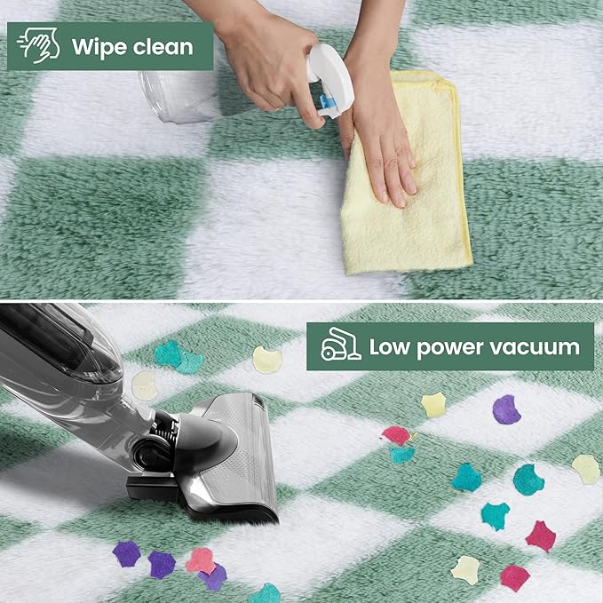 Super Soft Rug for Bedroom, 8x10 ft Sage Green and White Area Rug Classic Checkered Shaggy Anti-Skid High Pile Soft Fluffy Rug Fuzzy Carpet for Living Room Bedroom Kids Room Nursery, Dorm