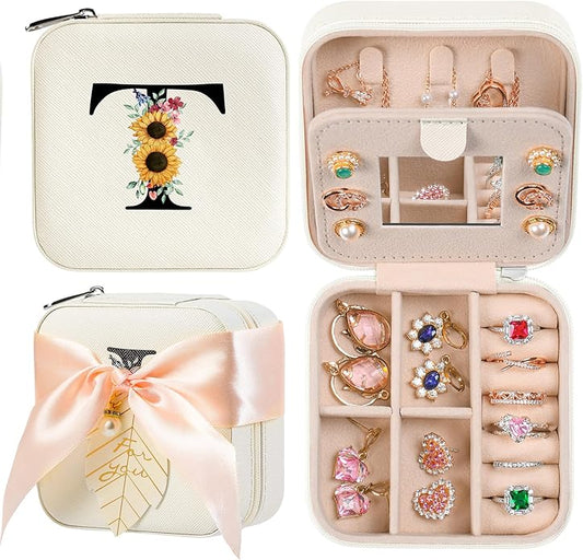 AYGXU Travel Jewelry Box for Women and Girls - Small Case With Initial A-Z - Teacher Gifts