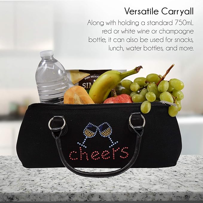 Wine Clutch Bag (Thermal Insulated) Trendy Women’s Carry Tote | Holds Red & White 750mL Bottles | Trendy Fashion | Incl. Portable Waiter-Style Corkscrew (Cheers)
