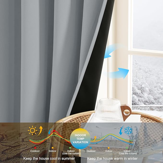 NICETOWN Grey Blackout Curtains for Bedroom 63 Inch Long - Grommet Thermal Insulated Plylux Curtains Light Block Room Darkening Window Drapes for Living Room, 2 Panels, 42 x 63 Inch, Dove Gray