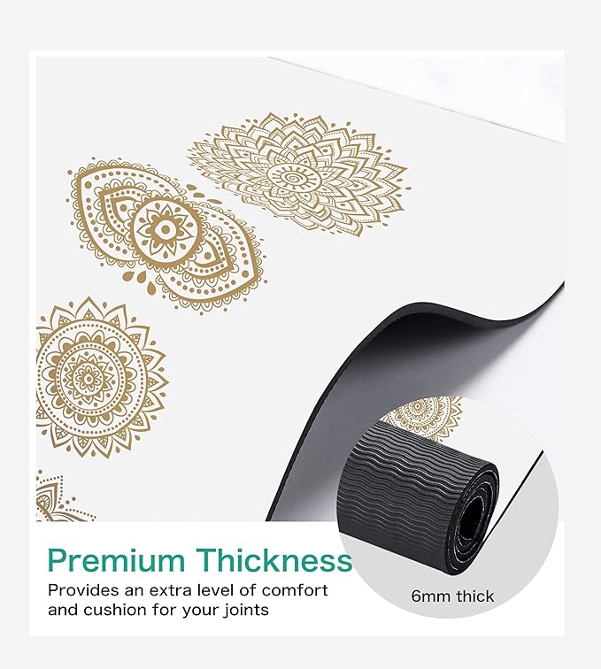 Non Slip Yoga Mat TPE Workout Mat for Men Women, Thick Workout Mat with Carrying Strap, Fitness Mats for Exercise, Yoga, Fitness, Pilates, Floor Workouts (72" x 24" x 6mm)