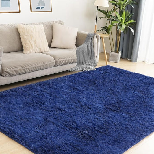Navy Blue Rug, 4x5.8 Area Rugs for Living Room, Soft Plush Area Rugs for Bedroom, Non-Slip Indoor Carpet for Nursery, Study Room, Playroom