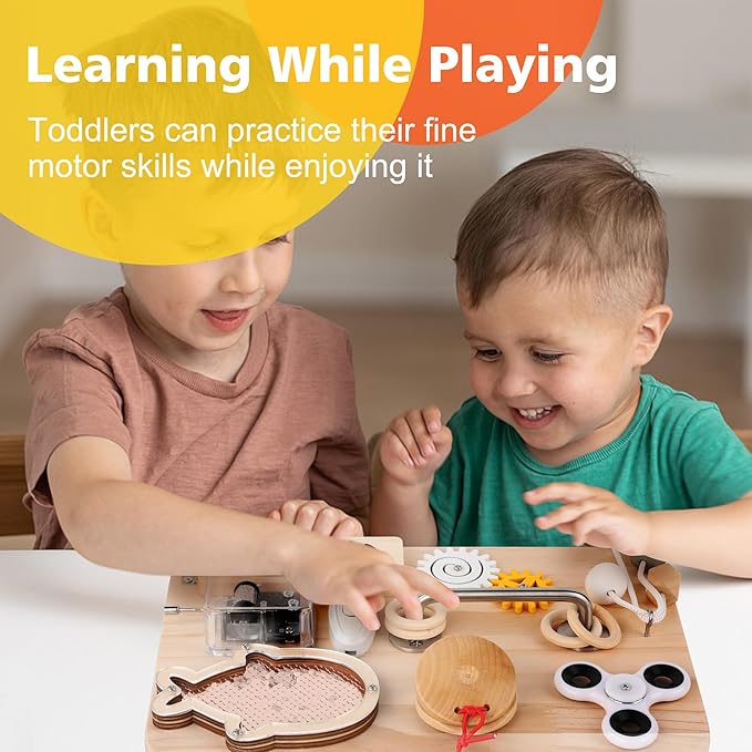 Wooden Busy Board for Toddlers, Montessori Sensory Toys for 1 2 3 4 Year Old, Autism Sensory Toys for Kids Boys Girls, Fine Motor Skills Travel Toys