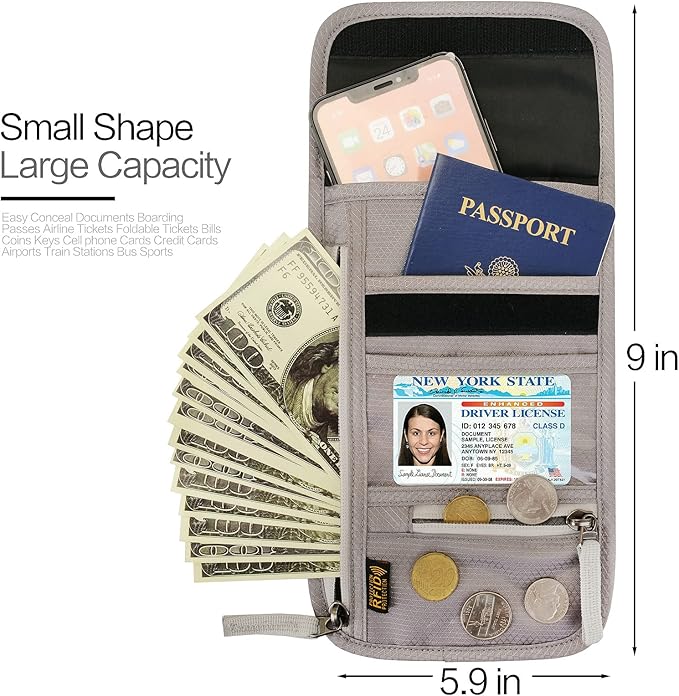 Neck Wallet Lightweight RFID Blocking Waterproof Travel Pouch for Women Men