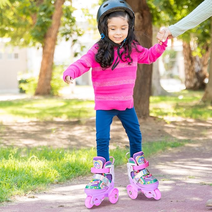 4-Pejiijar Rainbow Unicorn Kids Roller Skates for Girls Toddler Ages 2-4 5-8 8-12,Adjustable Roller Shoes with Luminous Wheels for Birthday Xmas Gifts