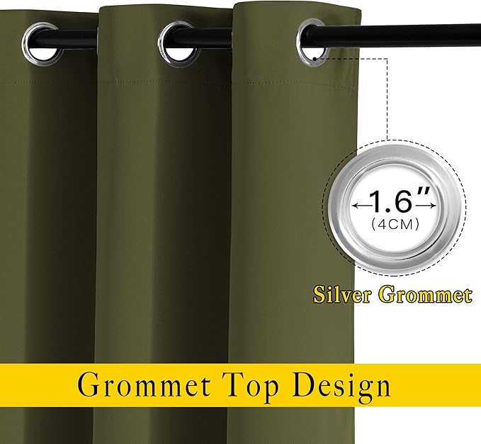 NICETOWN 50% Room Darkening Olive Sliding Glass Curtains 2 Panels Set - Window Treatment Thermal Insulated Grommet Light Blocking Sound Reducing Drapes for Bedroom/Living Room, W80 x L84
