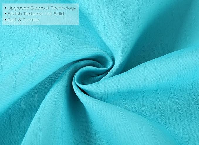 MIUCO Blackout Curtains Room Darkening Curtains Textured Grommet Window Curtains for Living Room 2 Panels 52x84 Inch Long Turquoise