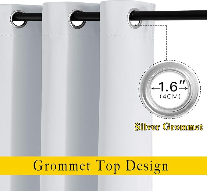NICETOWN Greyish White Kitchen Curtains 36 inches Long, Window Treatments Thermal Insulated Grommet Room Darkening for Bedroom, 2 Panels, W52 x L36