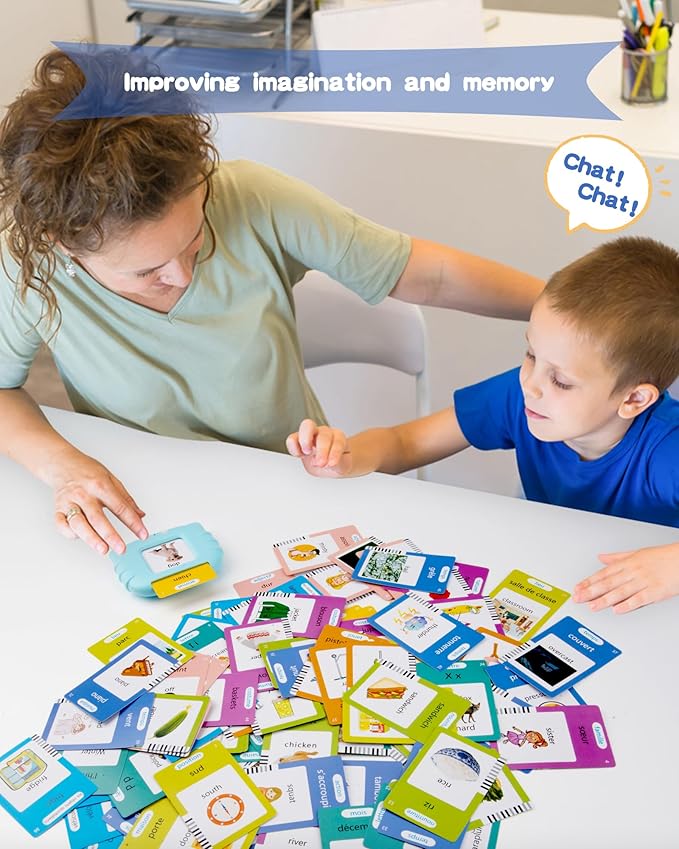 510 Words French Flash Cards for Kids, Toddler Learning Resources Toy, Autism Sensory Toys for Autistic Children Age d 2-4 Blue (French/English/Bilingual)
