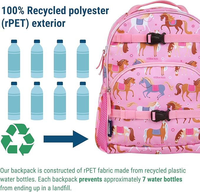Wildkin ECO rPET 15-inch Kids Backpack – Sustainable, Padded, Adjustable – Horses