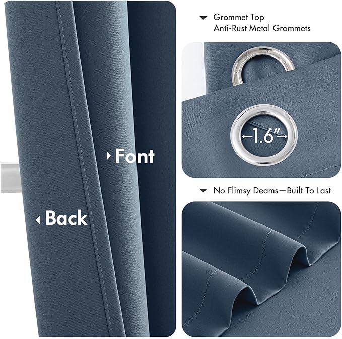 MIULEE Stone Blue Blackout Curtains - Thermal Insulated Bedroom Curtains Room Darkening Drapes for Living Room Kitchen Grommet Top Light Blocking Window Treatment, 40 x 54 Inches Long, 2 Panels