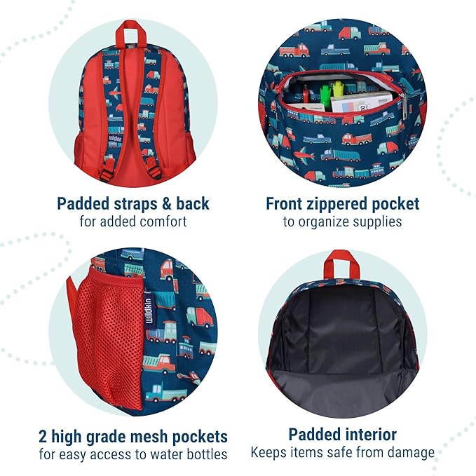 Wildkin 16-inch Kids Backpack – Durable, Padded & Spacious School Bag for Boys & Girls - Transportation
