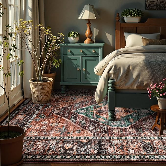 Lahome Area Rugs 5x7 for Living Room - Washable Non-Slip Ultra-Thin Bedroom Carpet, Non-Shedding Oriental Vintage Distressed Carpet Rug for Dining Room Office