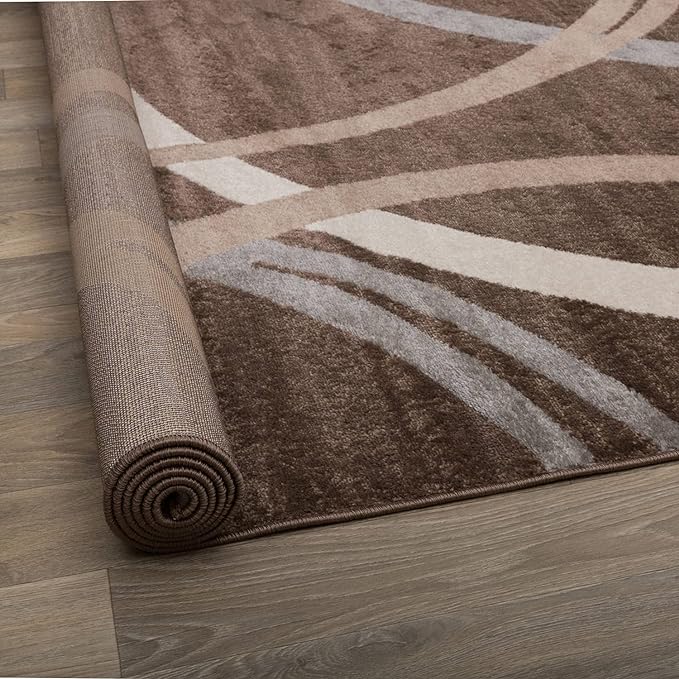 Rugshop Modern Wavy Circles Design Area Rug 6'6" x 9' Brown