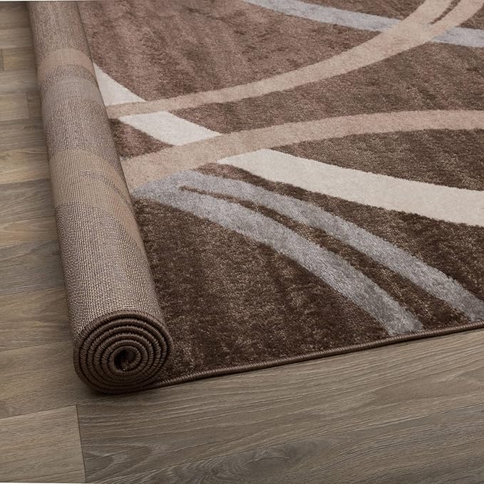 Rugshop Modern Wavy Circles Design Area Rug 10' x 14' Brown