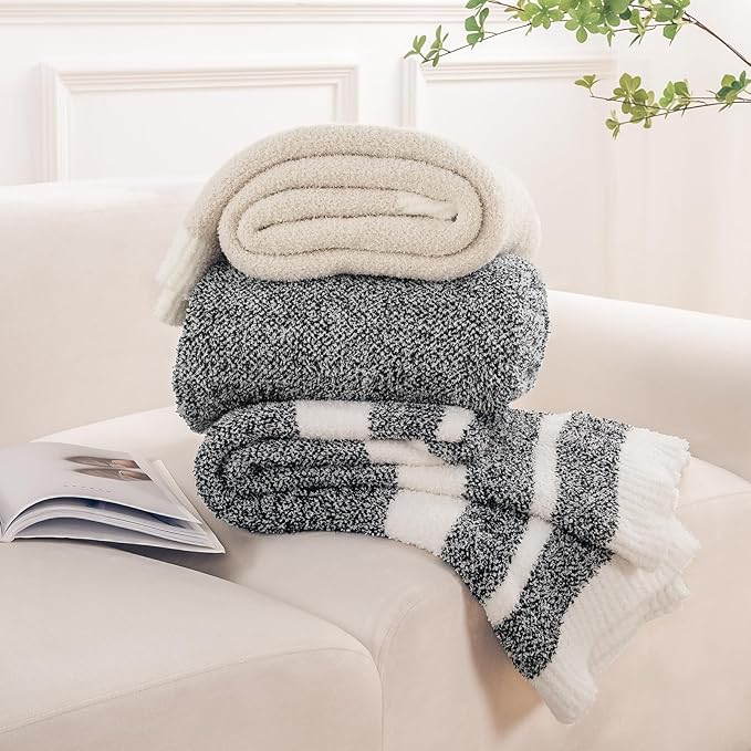 NEXHOME PRO Soft Throw Blankets for Couch, Reversible Warm Blankets Cozy Knit Blanket for Women, Fuzzy Plush Lightweight Throws for Sofa, Bed, Picnic, Black 50 x 60 inches