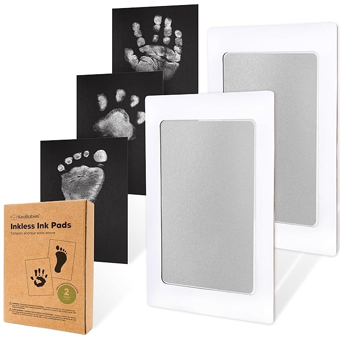 2-Pack Inkless Baby Hand and Footprint Kit - Mess Free Ink Pad for Newborn Keepsake, Dog Nose & Paw Print Kit, Clean Touch Ink Pad for Baby Hand & Footprints, Ideal New Mom Gifts (Silver)