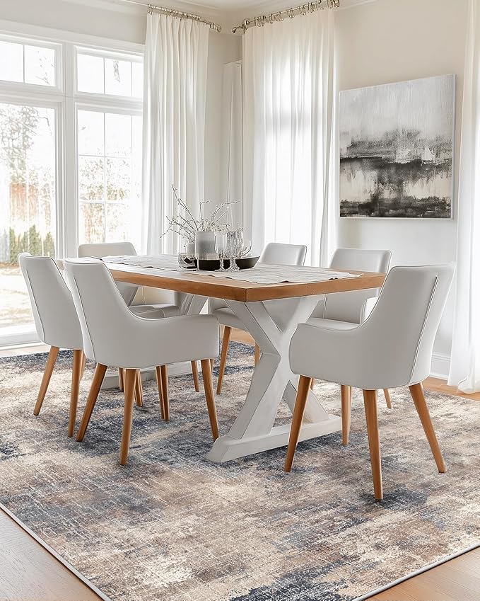 Amada 6x9 Washable Area Rug, Modern Abstract Living Room Rug with Non-Slip Backing & Short Pile, Large Rug with Abstract Pattern for Living Room, Bedroom and Dinning Room, Brown