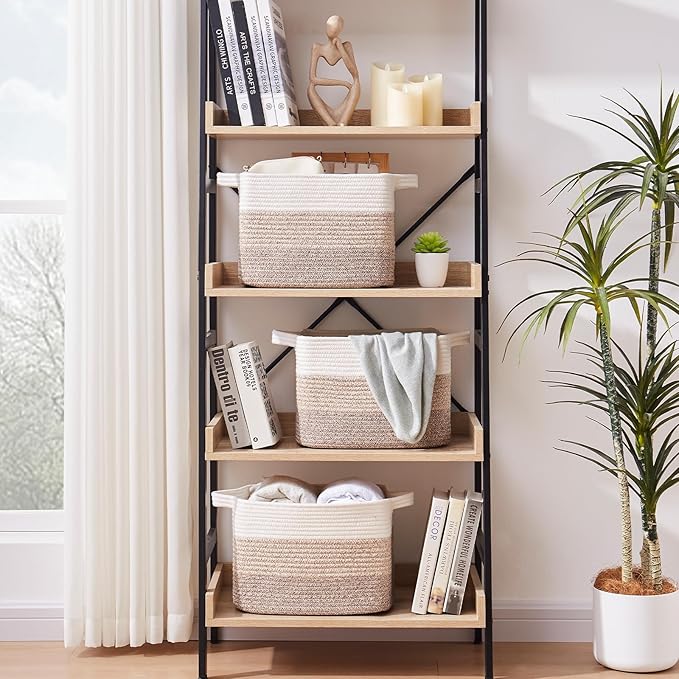 Storage Basket for Organizing, Woven Baskets for Storage, Rectangle Decorative Baskets for Shleves, Closet, Toys, Books, Nursery Organizer Bins - Pack of 3 (Gradient Yellow)