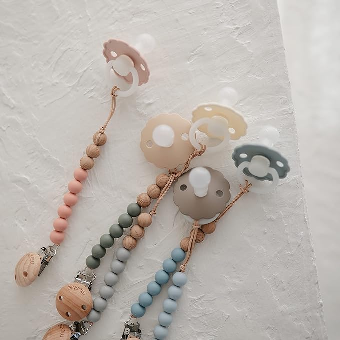 FRIGG Daisy Night SilkySoft Silicone Baby Pacifier | Made in Denmark | BPA-Free (Croissant/Cream, 6-18 Months)