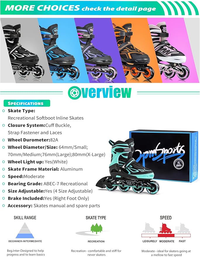 2PM SPORTS Vinal Girls Adjustable Flashing Inline Skates, All Wheels Light Up, Fun Illuminating Skates for Kids Men Adult Women and Boys