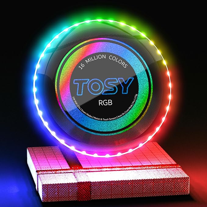 TOSY Flying Disc - 16 Million Colors RGB or 36 LEDs, Extremely Bright, Smart Modes, Camping Essentials for Teens/Kids/Adults/Men/Boys/Girls, Auto Light Up, Rechargeable, Waterproof, 175g