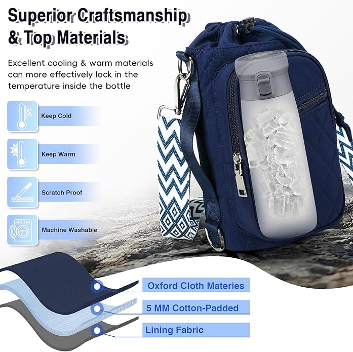 Water Bottle Carrier Bag with Strap, Water Bottle Holder Crossbody Bags for Women Men for Walking, Hiking,Cycling