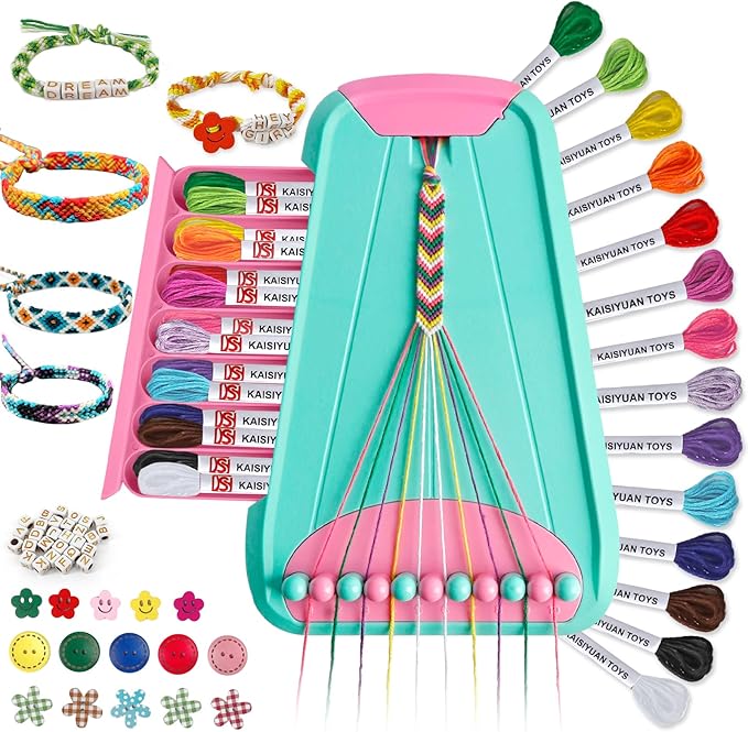 Arts and Crafts for Kids Ages 8-12,Friendship Bracelet Making Kit for Girl,Kids Jewelry Making Kit with 28 Pre-Cut Threads,Christmas Birthday Gifts for Ages 6 7 8 9 10 11 12 Year Old-LightBlue/Pink
