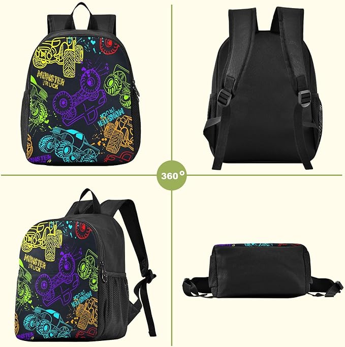 Toddler Monster Truck Waterproof Mini Backpack Boys/Girls Cute Small Kindergarten Pre School Bag (S)