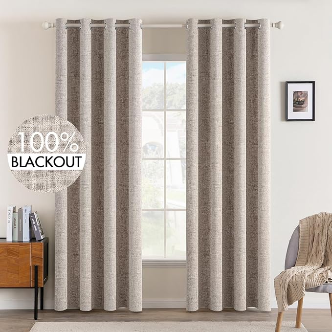 MIULEE Blackout Curtains for Bedroom Polyester Texture Thermal Insulated Natural Khaki Grommet Room Darkening Curtains & Drapes Luxury Decor for Living Room Nursery 52 x 90 Inch (2 Panels)