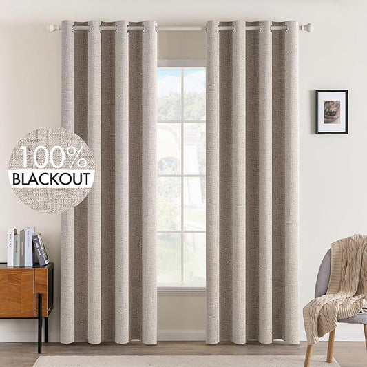 MIULEE Blackout Curtains for Bedroom Polyester Texture Thermal Insulated Natural Khaki Grommet Room Darkening Curtains & Drapes Luxury Decor for Living Room Nursery 52 x 90 Inch (2 Panels)