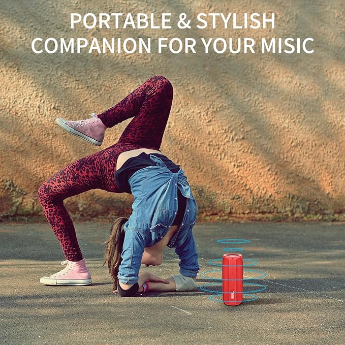 Bluetooth Speaker,MusiBaby M88 Speakers,Dual Pairing, Bluetooth 5.3,Loud Stereo Sound,Booming Bass,30H Playtime for Home& Outdoor Party,Beach,Portable Speaker,Gifts(Red)