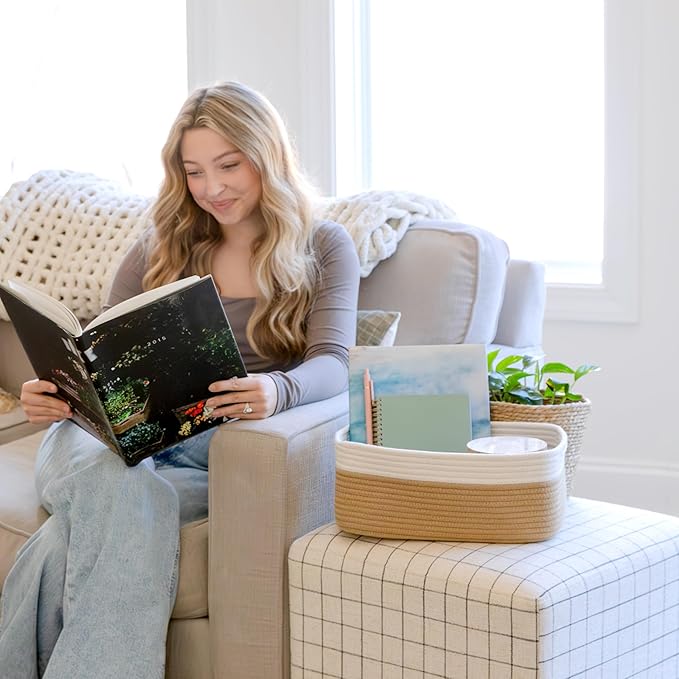 NaturalCozy 13.5”x8.5”x5.5” Storage Baskets for Shelves 3 Pack | Cotton Rope Woven Small Baskets for Organizing | Small Storage Bins for Nursery, Bathroom, Closet, Cube Shelf, Decorative, Gift