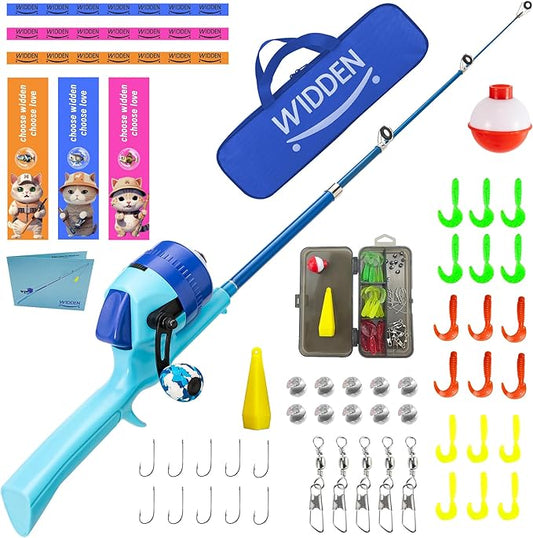 Kids Fishing Pole, Telescopic Fishing Rod, Toddler Collapsible Fishing Rod and Reel Combo with Tackle Box, Fishing Line, Bobber, and Soft Lures for Boy, Girl, Youth, Beginner, Over 4 Years Old