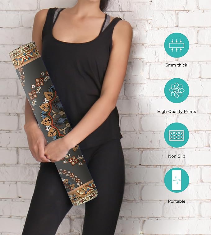 Non Slip Yoga Mat TPE Workout Mat for Men Women, Thick Workout Mat with Carrying Strap, Fitness Mats for Exercise, Yoga, Fitness, Pilates, Floor Workouts (72" x 24" x 6mm)