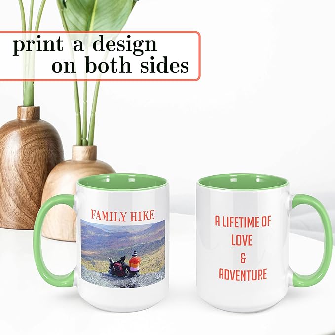 Personalized Coffee Mug, Custom Photo Text 15 Oz Ceramic Mug, Customized Picture Name Tea Cup, Unique Gift Idea, Taza Cafe Personalizadas Fotos, Cute Custom Gifts Mom Women, Mother's Day, Light Green