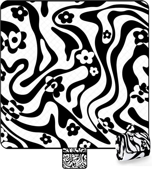 Picnic Blankets Waterproof Foldable, Extra Large 79"x79" Beach Blanket Waterproof Sandproof, 3-Layer Polyester Portable Outdoor Picnic Mat Essentials for Park, Camping Travel, Grass Lawn-Spiral Design