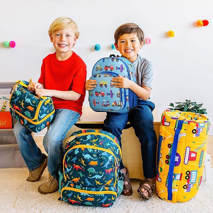 Wildkin 12-inch Kids Backpack – Padded, Adjustable, Ideal for Daycare & Travel - Trains, Planes, and Trucks