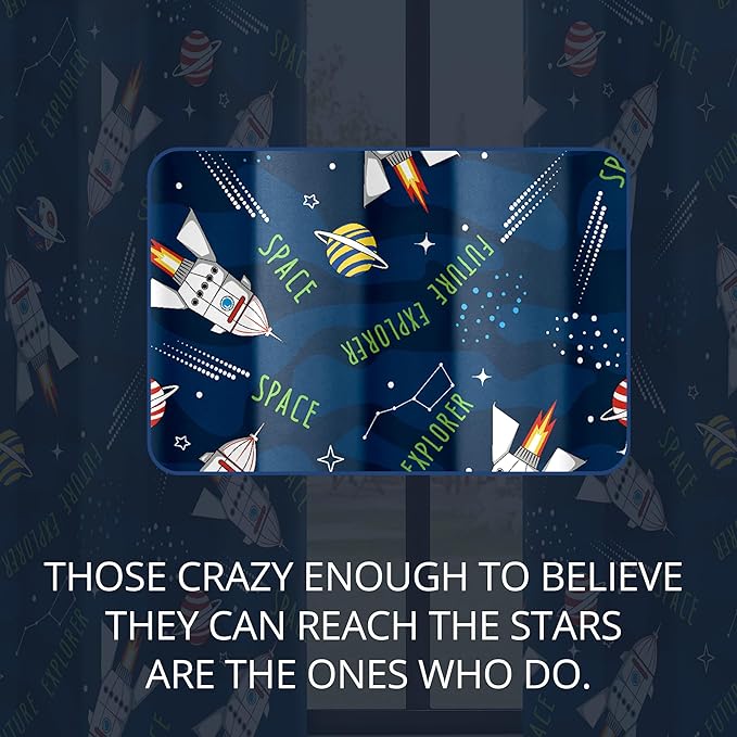 Kids Space Rocket Blackout Curtains - 100% Blackout, Thermal Insulated, Noise Reducing, Perfect for Kids Room and Nursery, 2 Panels (Future Explorer Rockets, W52×L63)