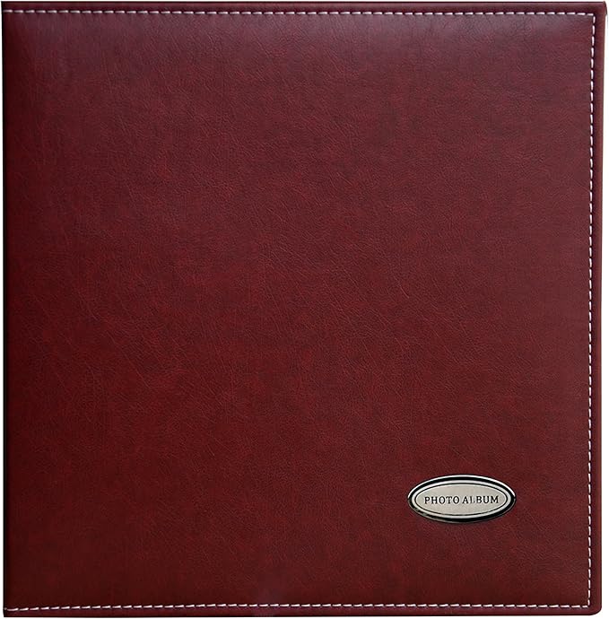 Magnetic Self-Stick Page Photo Album, Family Album, Leather Cover, Hand Made DIY Albums Holds 3x5, 4x6, 5x7, 6x8,8x10 Photos (Wine Red, Large)