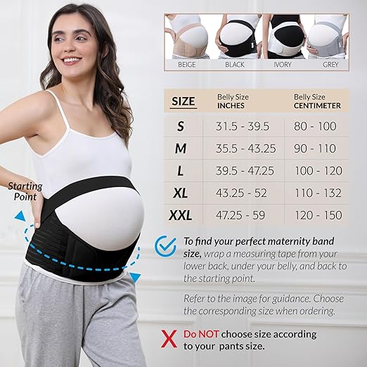 NeoTech Care Pregnancy Support Maternity Belt, Waist/Back/Abdomen Band, Belly Brace (Size XL, Black Color)