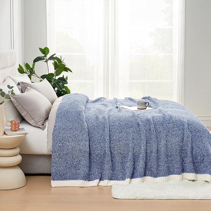 Snuggle Sac Queen Size Bedding Blankets, Super Soft Warm Oversized Blankets for Bed, Cozy Knit Fuzzy Plush Bed Blankets,Heather Royal Blue,90x90 inches