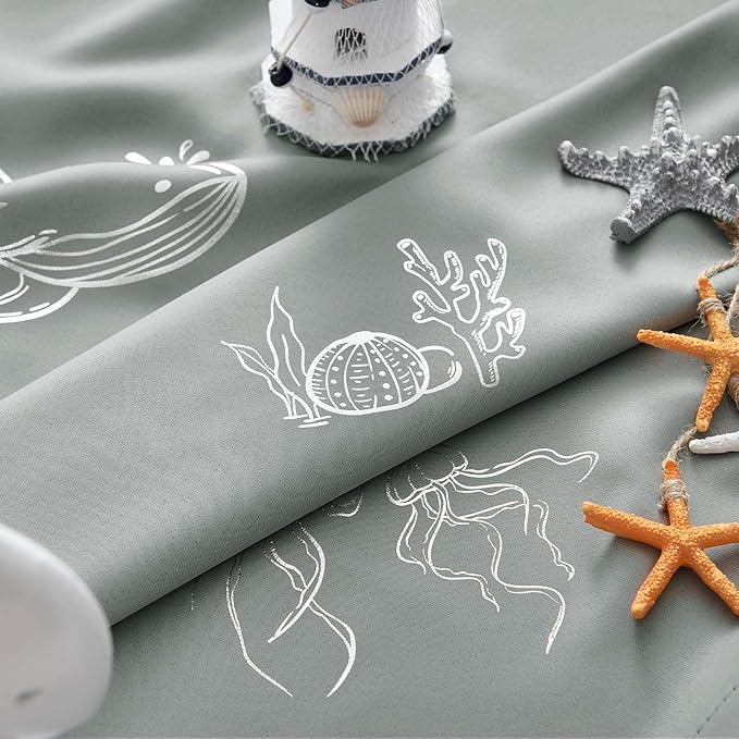 Vangao Kids Curtains for Boys Bedroom Kids Blackout Curtains 84 Inch Length Ocean Aquarium Nursery Drapes for Girls Bedroom Silver Sea Animals Print Thermal Insulated Drapes, Grey 2 Panels