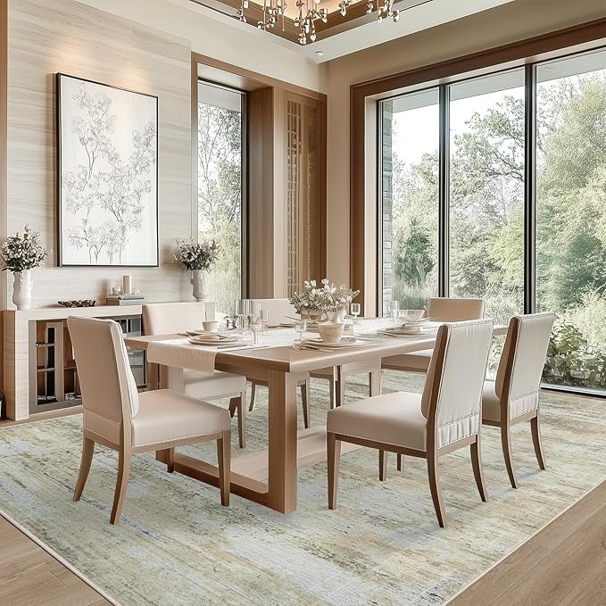 9x12 Area Rug Living Room Rugs - Washable Rug Large Modern Abstract Soft Thin Carpets Indoor Floor No Slip Vintage Carpet for Bedroom Under Dining Table Nursery Home Office Decor Brown